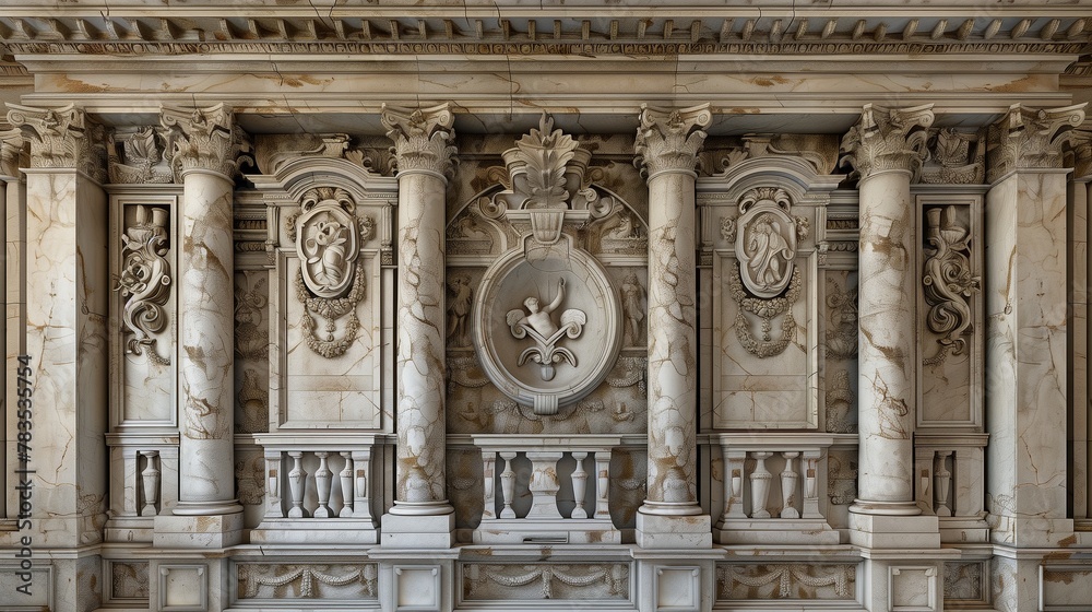 A stunning marble fa? section ade, adorned with classical motifs, commanding attention and admiration.