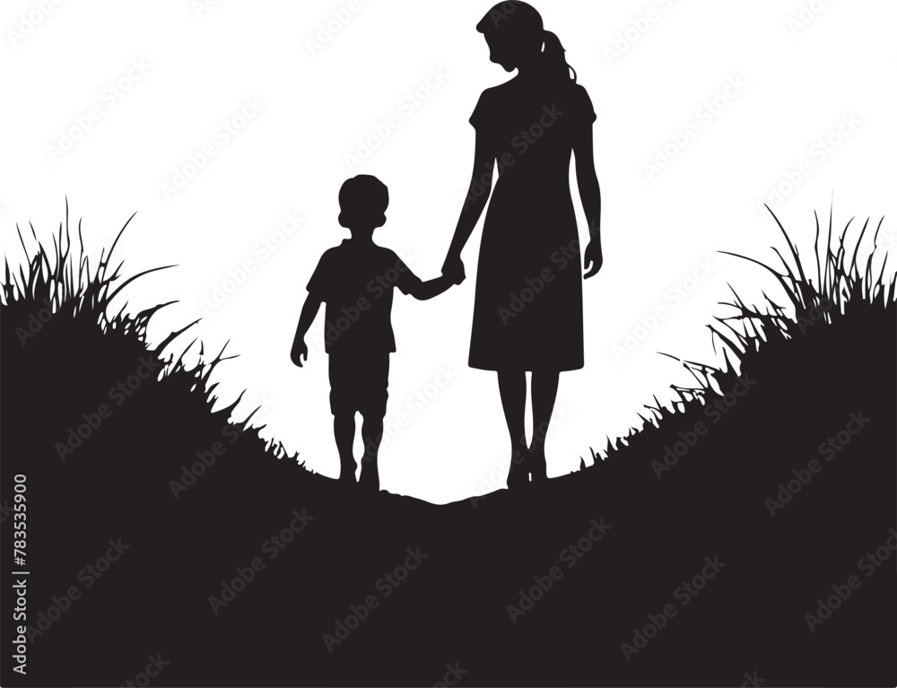 Flat design mother and son silhouette Flat design mother and son silhouette