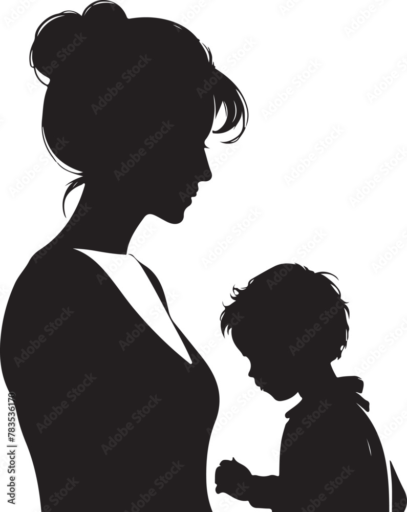 Flat design mother and son silhouette