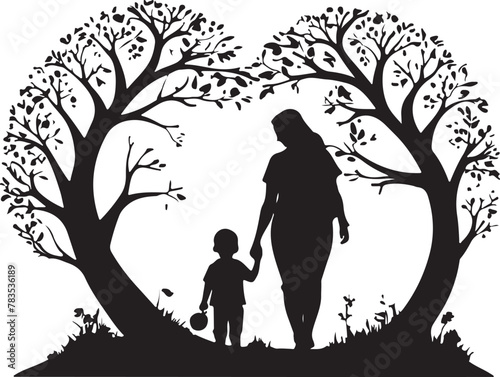 Flat design mother and son silhouette