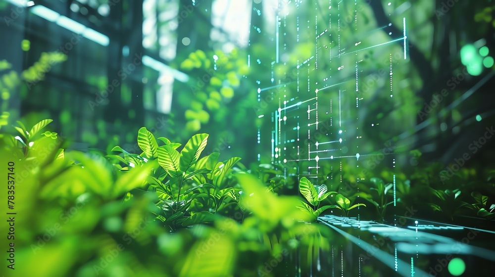 Obraz premium Environmental impact report being manipulated in a tech office, digital alteration of data