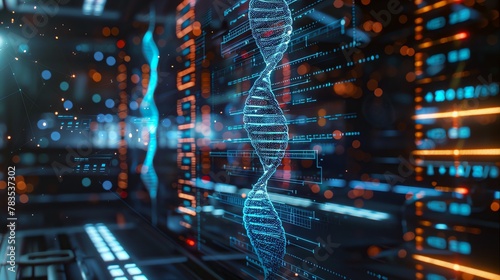 Medical diagnostics using AI to interpret complex DNA tests, futuristic AI interface