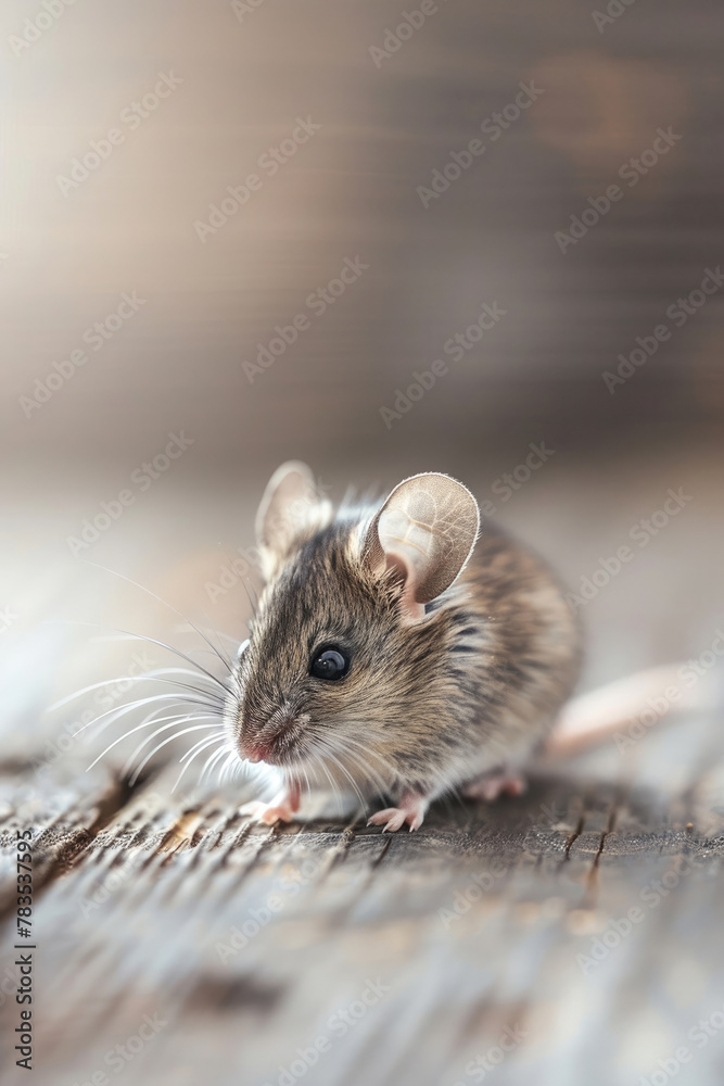 mouse on a wooden table close-up