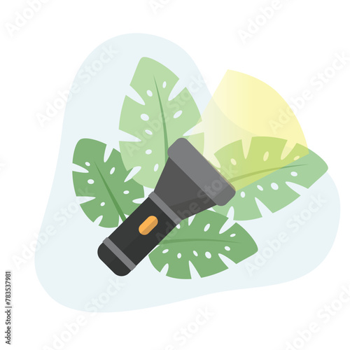 Flashlight flat vector Illustration icon decorated with leaves for web use for bright, lantern, light