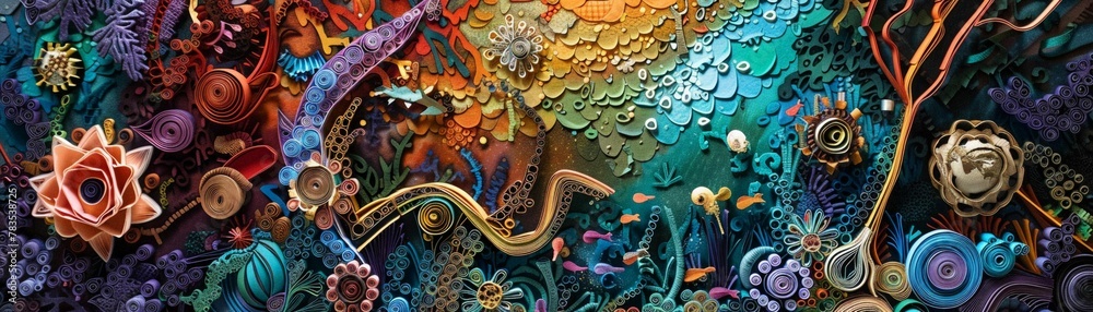 A comic strip narrative crafted with paper quilling techniques, featuring spirograph patterns as mysterious symbols throughout the story A comic strip narrative crafted with paper quilling techniques, featuring spirograph patterns as mysterious symbols throughout the story