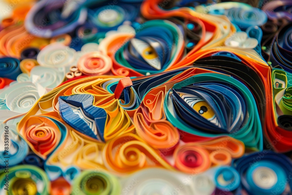 An abstract paper quilling artwork where spirograph patterns morph into iconic comic strip characters
