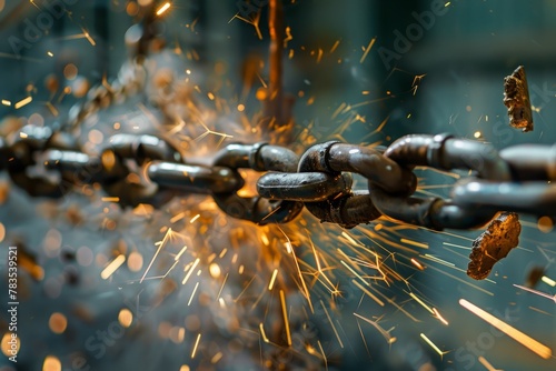 Metal Chain Breaking Apart with Energetic Sparks