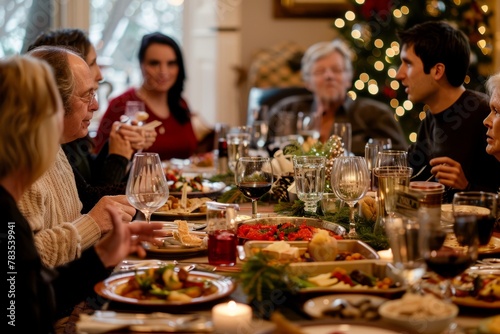 Cozy Family Christmas Dinner with Festive Table Setting © Ilia Nesolenyi