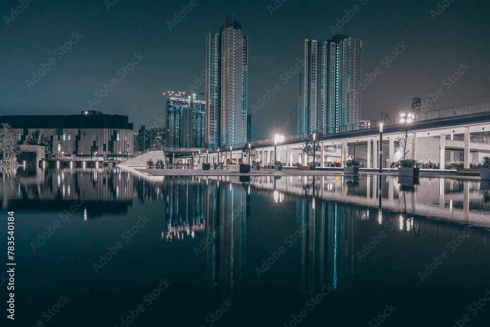 Fototapeta premium April 12 2024 the landscape of the kai tak avenue park with apartment