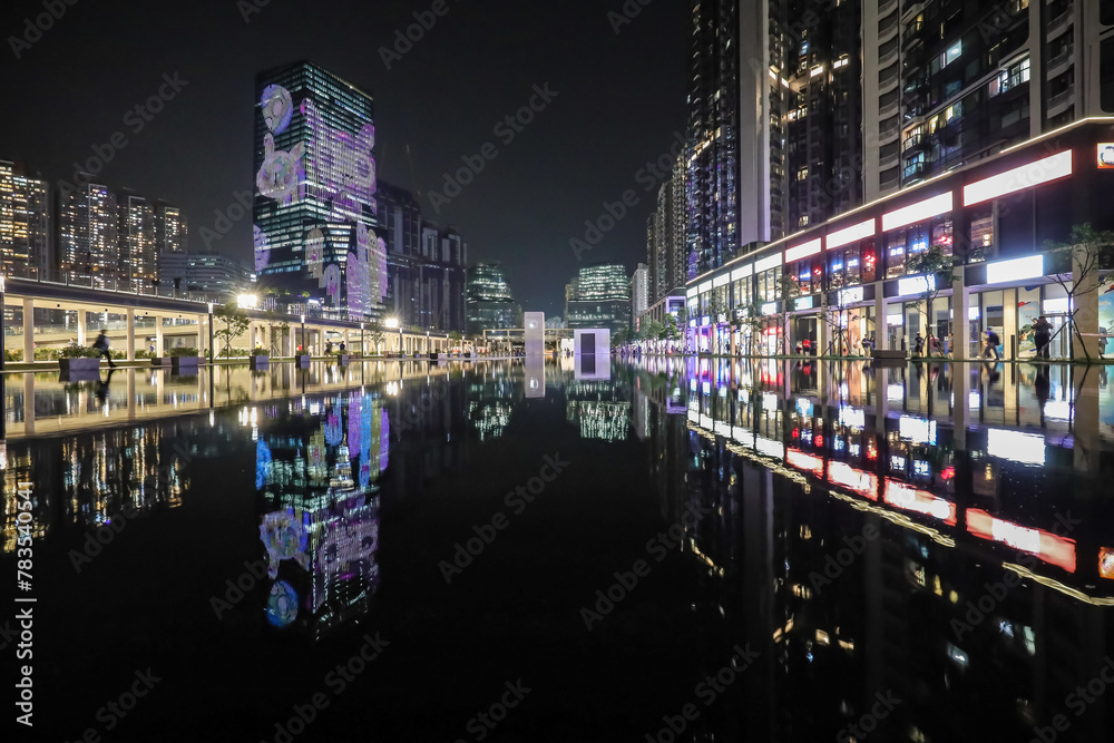 Obraz premium April 12 2024 the landscape of the kai tak avenue park with apartment