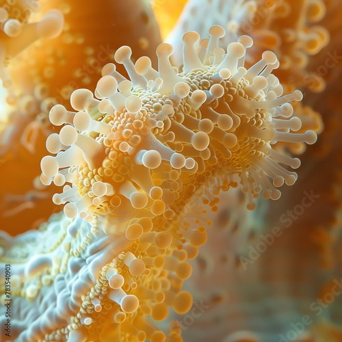 Coral polyp, reef-building organism, close-up, isolated against a pure solid coral background
