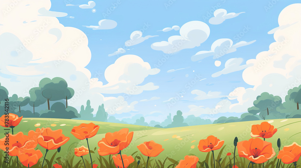 field of poppies and sky.