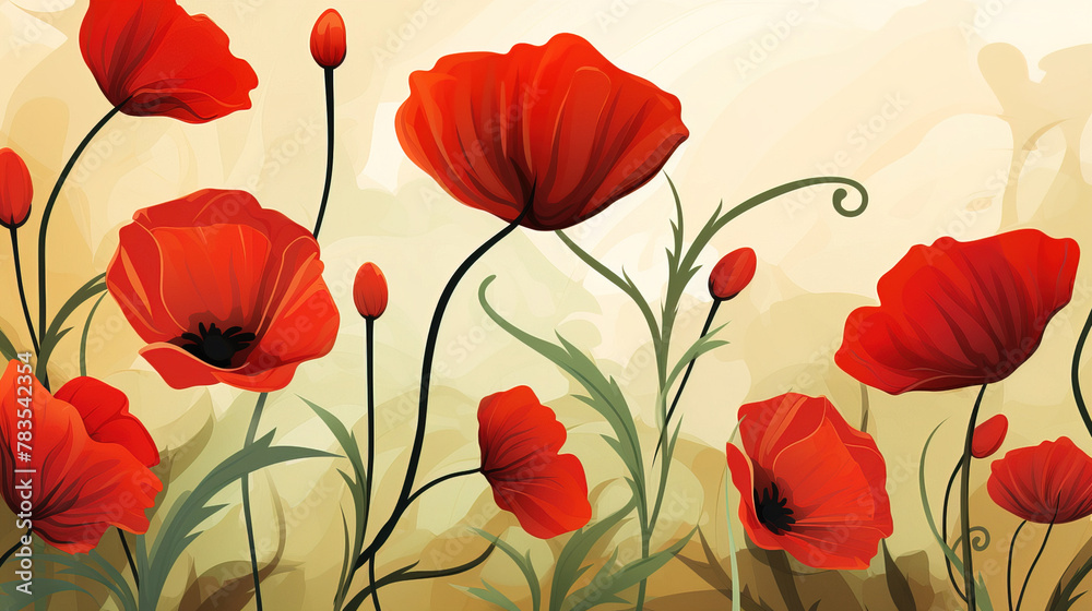 Naklejka premium field of poppies and sky.