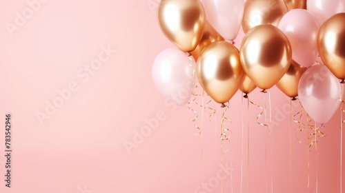 pink and gold balloons for party and celebration, ai