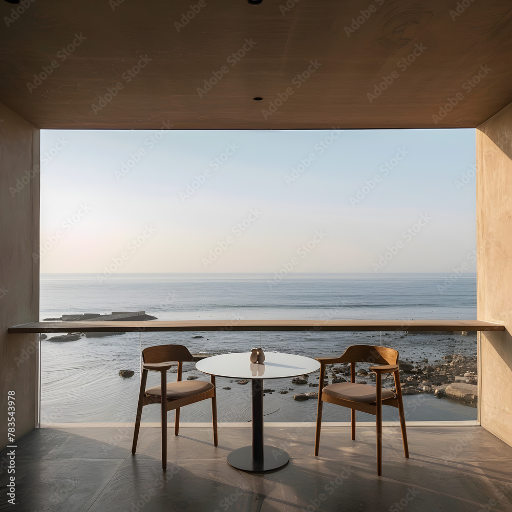 Seaside Serenity: Two Chairs and a Table on a Balcony