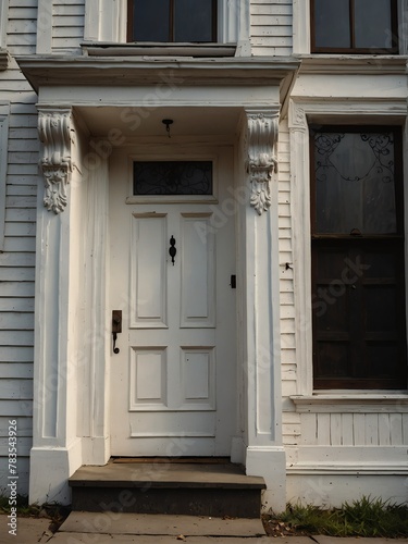 white wooden door on old victorian house background from Generative AI