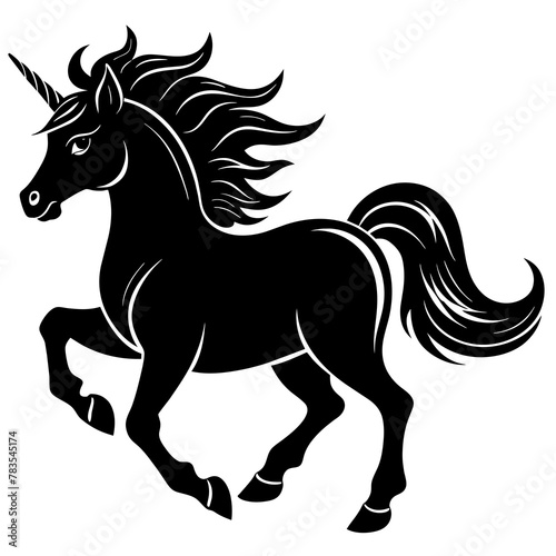 un-unicornio-fuerte-corriendo----silhouette--black