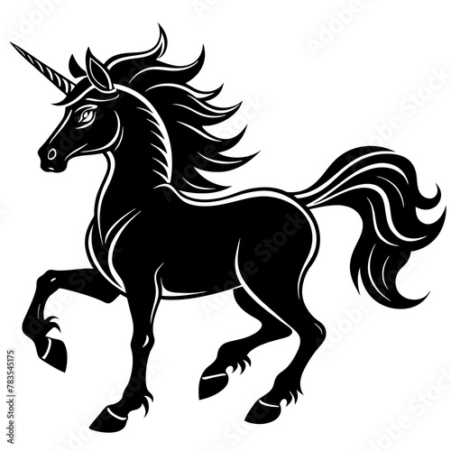 un-unicornio-fuerte-corriendo----silhouette--black