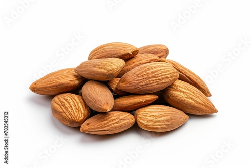 Almonds nut isolated on white background. They are highly nutritious and rich in healthy fats or High-density lipoprotein (HDL) cholesterol, antioxidants, vitamins and minerals.