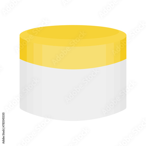 Icon white skin sunscreen jar with yellow cap isolated on transparent and white background. Closeup element for summer and cosmetics design decoration. Vector cartoon illustration. Sunscreens.