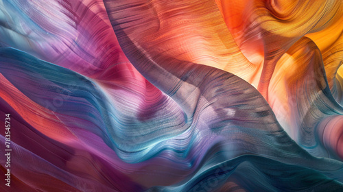 Energetic waves of color dance gracefully, intertwining to produce a mesmerizing gradient pattern. photo