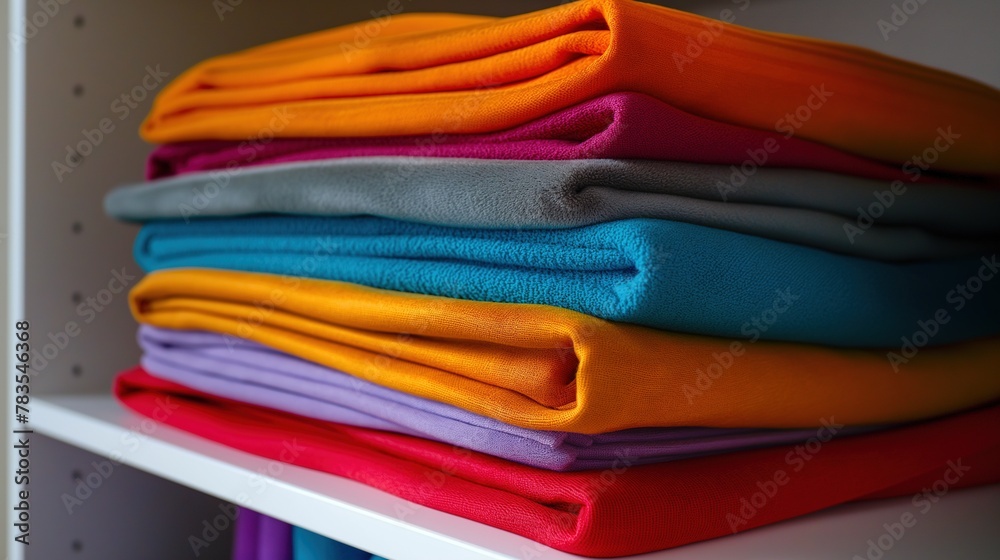 Tidy Tranquility Colorful Clothes Stack on Wardrobe Shelf Tidy Tranquility Colorful Clothes Stack on Wardrobe Shelf