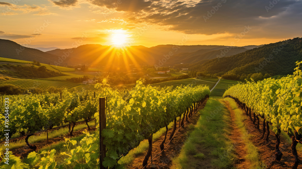 vineyard in the morning.