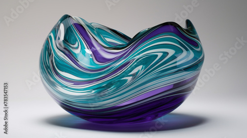 Swirling patterns of vivid purple and turquoise on a clean white surface, captivating the viewer with their boldness. photo