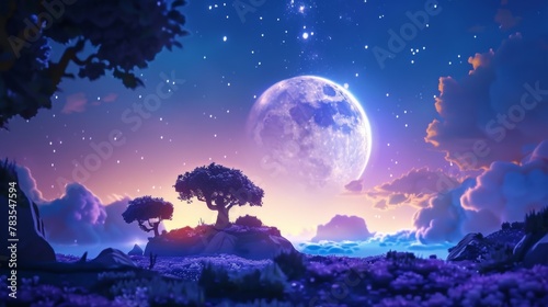 A gorgeous full moon background with adorable 3D nature.