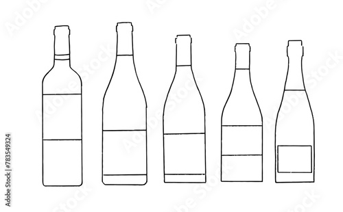 ボトル　ワイン　手書き　イラスト　セット　シンプル