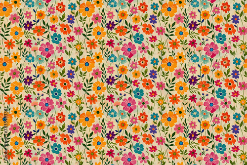 Colorful field flower pattern on a beige backdrop