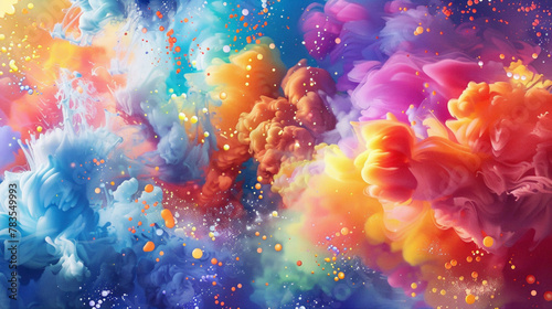 The background explodes with a riot of colors  creating a visually captivating display.