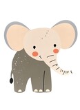 Cute flat elephant. Sticker Clipart. AI generated.