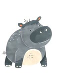 Cute flat hippopotamus. Sticker Clipart. AI generated.