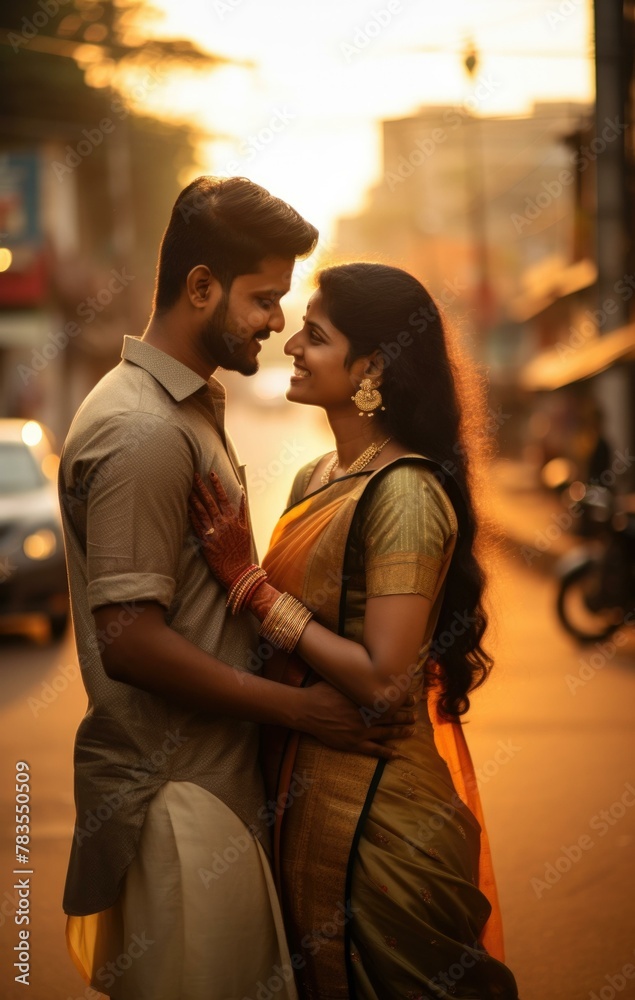 A man and woman standing in the middle of a street. AI. A man and woman standing in the middle of a street. AI.