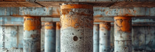Sturdy Load bearing Pillars Showcase the Architectural Strength and Resilience in Weathered Industrial Building Structures photo