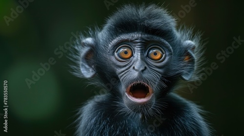 A close up of a monkey with its mouth open. AI.