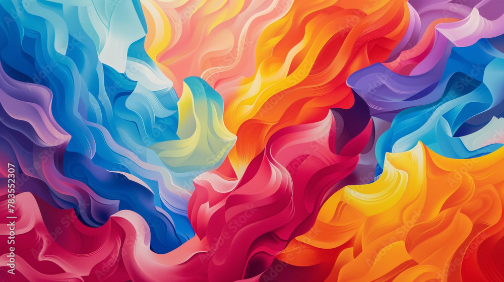 The canvas is awash with a gradient wave of vibrant color, capturing the essence of fluidity and dynamism.