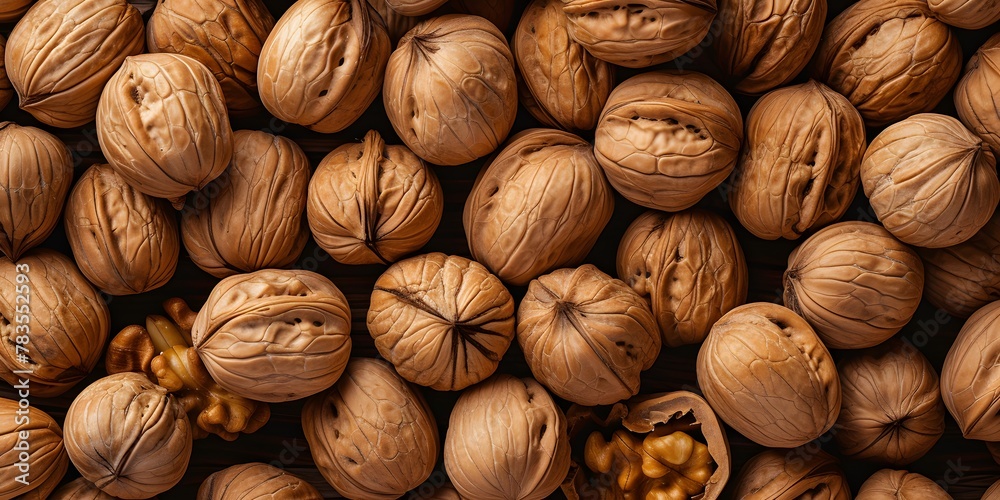 Whole walnuts with shell banner. Nutritious food concept.
Whole walnuts with shell banner. Nutritious food concept.