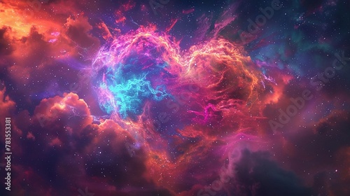 Loveinfused planet  heartshaped nebula background  vibrant colors  dreamy   8k