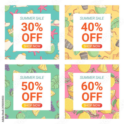 colorful summer sale or discount with fruit vector illustration