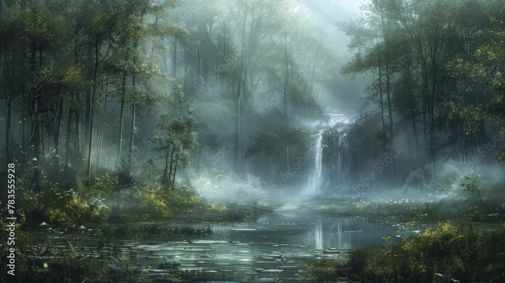 Fototapeta premium Aura of the Mystic Moors, Calming Mists and Spiritual Landscapes