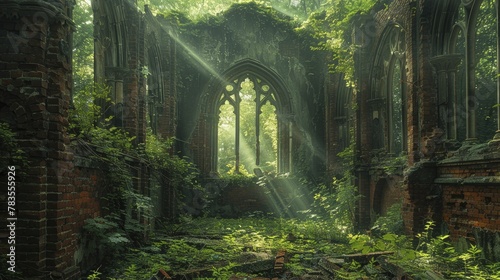 The serenity of abandoned places overtaken by nature captivates the soul with a peaceful embrace. photo