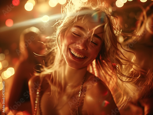 The portrait photograph of woman dancing at the nightclub in 90s