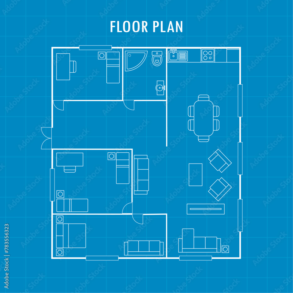 Housing architecture. house blueprint engineering drawings and plan on blue background. Structural engineering for your new home. Floor plan