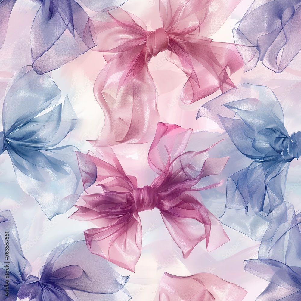 Light watercolor chiffon bows, seamless, ethereal and graceful. Seamless Pattern, Fabric Pattern, Tumbler Wrap, Mug Wrap. Light watercolor chiffon bows, seamless, ethereal and graceful. Seamless Pattern, Fabric Pattern, Tumbler Wrap, Mug Wrap.