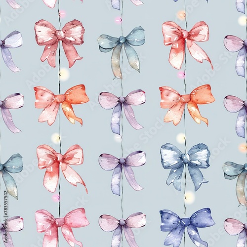 Pastel watercolor bow garlands, seamless pattern, airy and sweet . Seamless Pattern, Fabric Pattern, Tumbler Wrap, Mug Wrap.