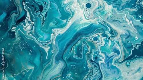 A refreshing splash of cool blues and mint in a summer marbling artwork