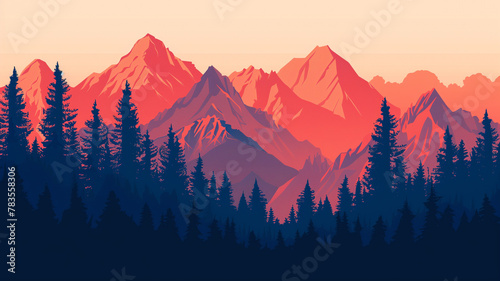 A mountain range in sunset vibes illustration photo