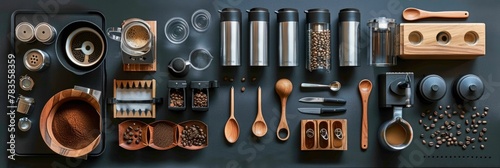 Comprehensive Collection of Specialty Coffee Accessories Laid Out for Precise Brewing and Presentation